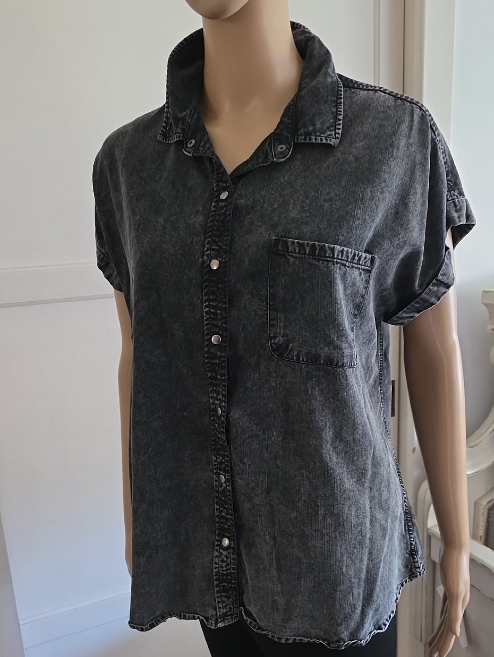 Cosmic Blue Love Charcoal Washed Button-Up Shirt
